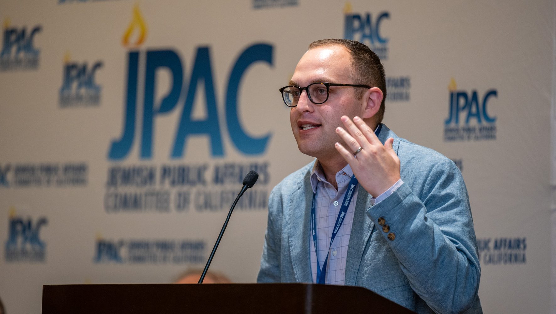 Joe Goldman speaks to attendees before their advocacy meetings at JPAC Capitol Summit in Sacramento, California on May 10, 2023. | Jewish Californians Gather to Advocate for Refugees | HIAS