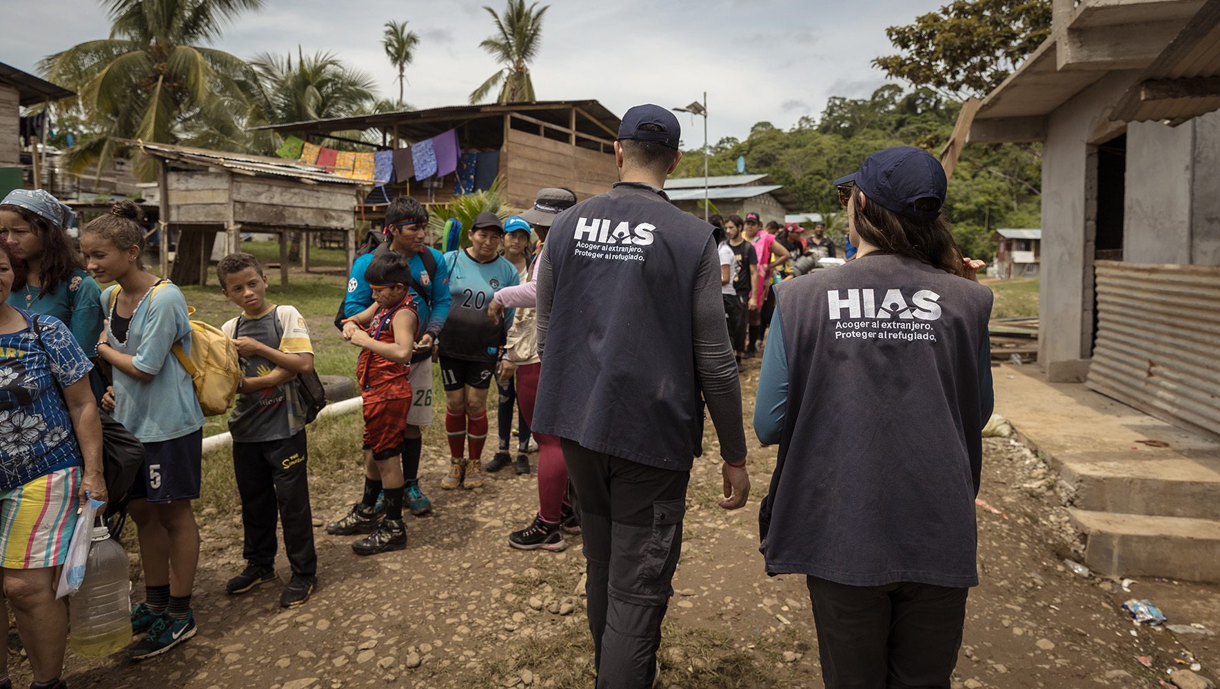 HIAS staff on duty in Bajo Chiquito, an embera wounaan indigenous community and the first place migrants arrive once they leave the Darien Gap. Bajo Chiquito, Darien province, Panama. August 2, 2023.