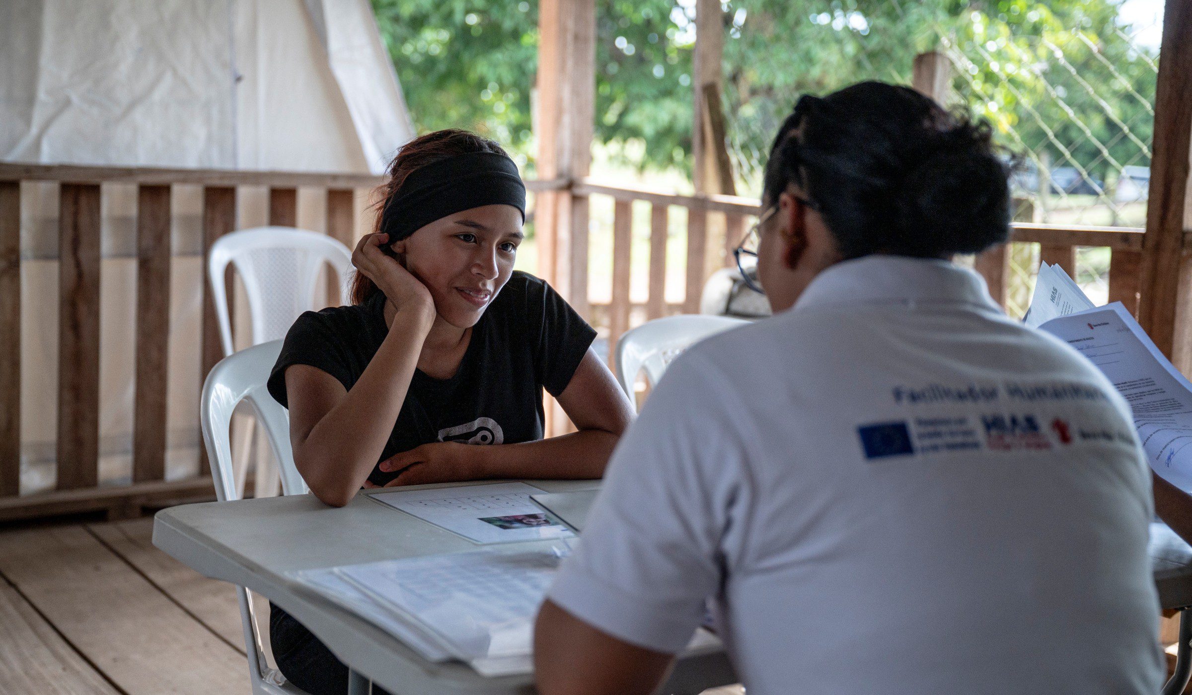 HIAS Panama provides educational courses to displaced children at the Lajas Blancas migration reception post on October 22, 2024. (Nadege Mazars for HIAS)