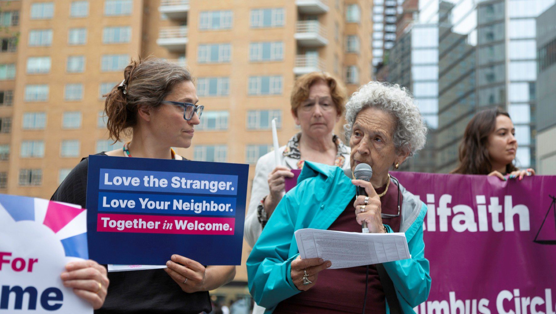 HIAS and local New York City partners hosted a vigil to reclaim our commitment to welcoming immigrants, refugees, and asylum seekers to the United States on June 16 2025 (Lindsay Kagalis/HIAS). The vigil is part of a nationwide protests around the U.S. from June 6 and July 6 — the respective dates on which the MS St Louis was turned away from U.S. shores in 1939 and the Alien Enemies Act was signed into law in 1798.