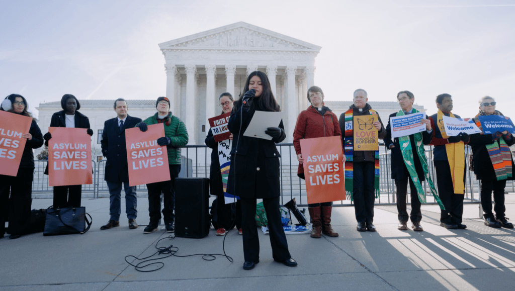 HIAS supporters join interfaith organizations as they gather for a rally during the Supreme Court hearing of Mullin v. Al Otro Lado on March 24, 2026 in Washington, D.C. (Lindsay Kagalis/HIAS) The case was about the right to seek asylum in which HIAS filed an amicus brief.
