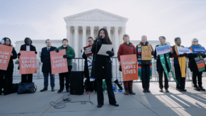 HIAS supporters join interfaith organizations as they gather for a rally during the Supreme Court hearing of Mullin v. Al Otro Lado on March 24, 2026 in Washington, D.C. (Lindsay Kagalis/HIAS) The case was about the right to seek asylum in which HIAS filed an amicus brief.