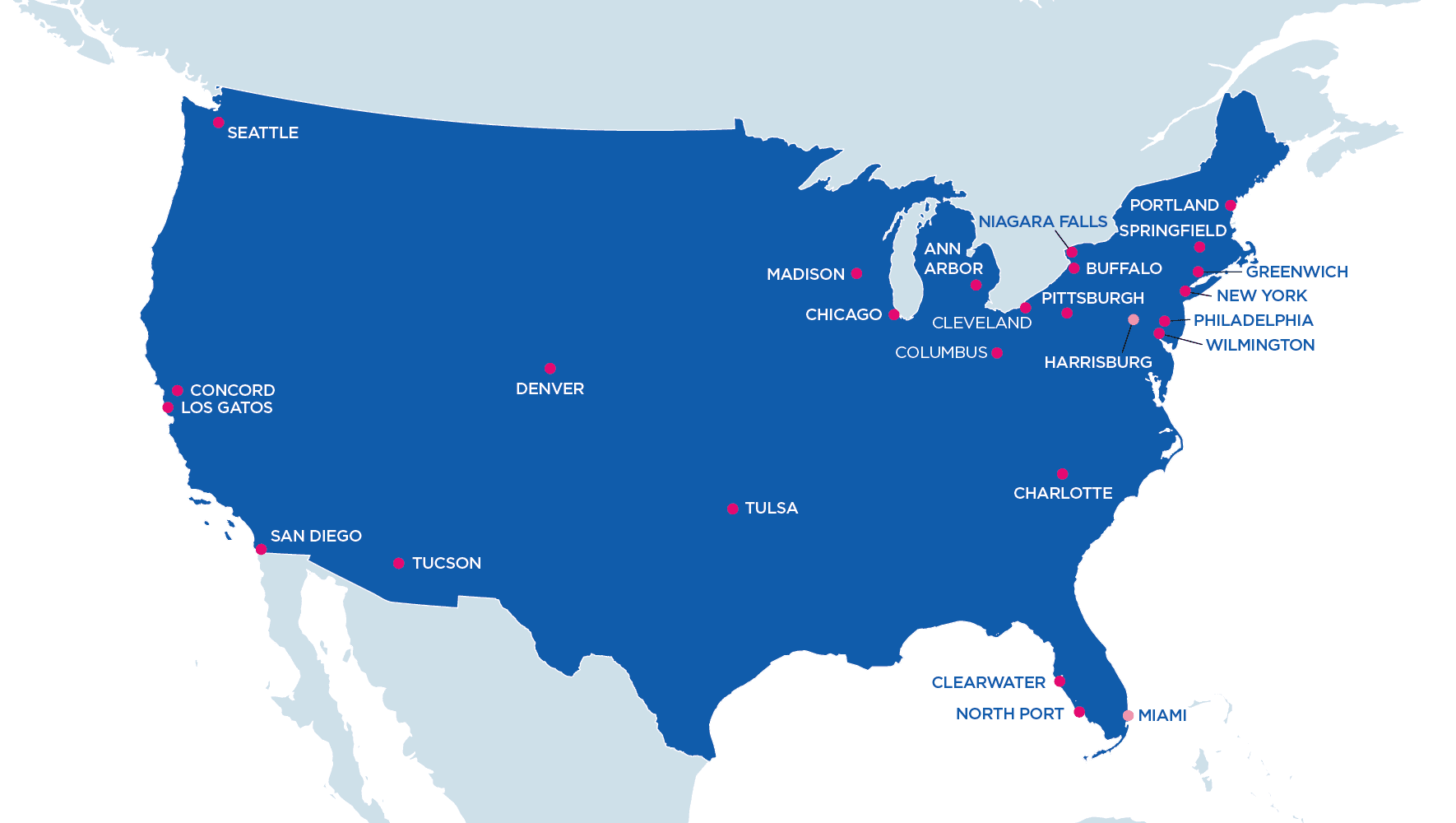 A map of the HIAS Resettlement Network, showing locations in metro areas across the United States | HIAS Resettlement Network