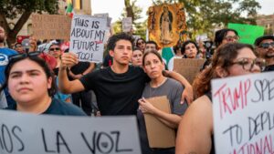 Protesters gather in front of City Hall in San Antonio, Texas.