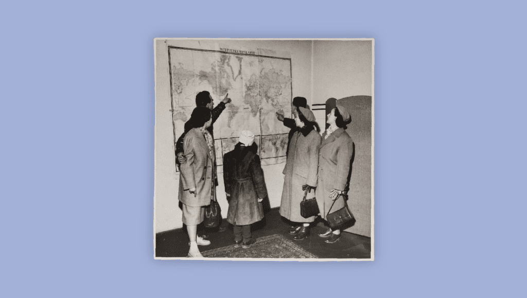 Refugees from Hungary gather in the HIAS Vienna office, some expressing a desire to immigrate to the United States, and others to Australia, where they have relatives. (HIAS)