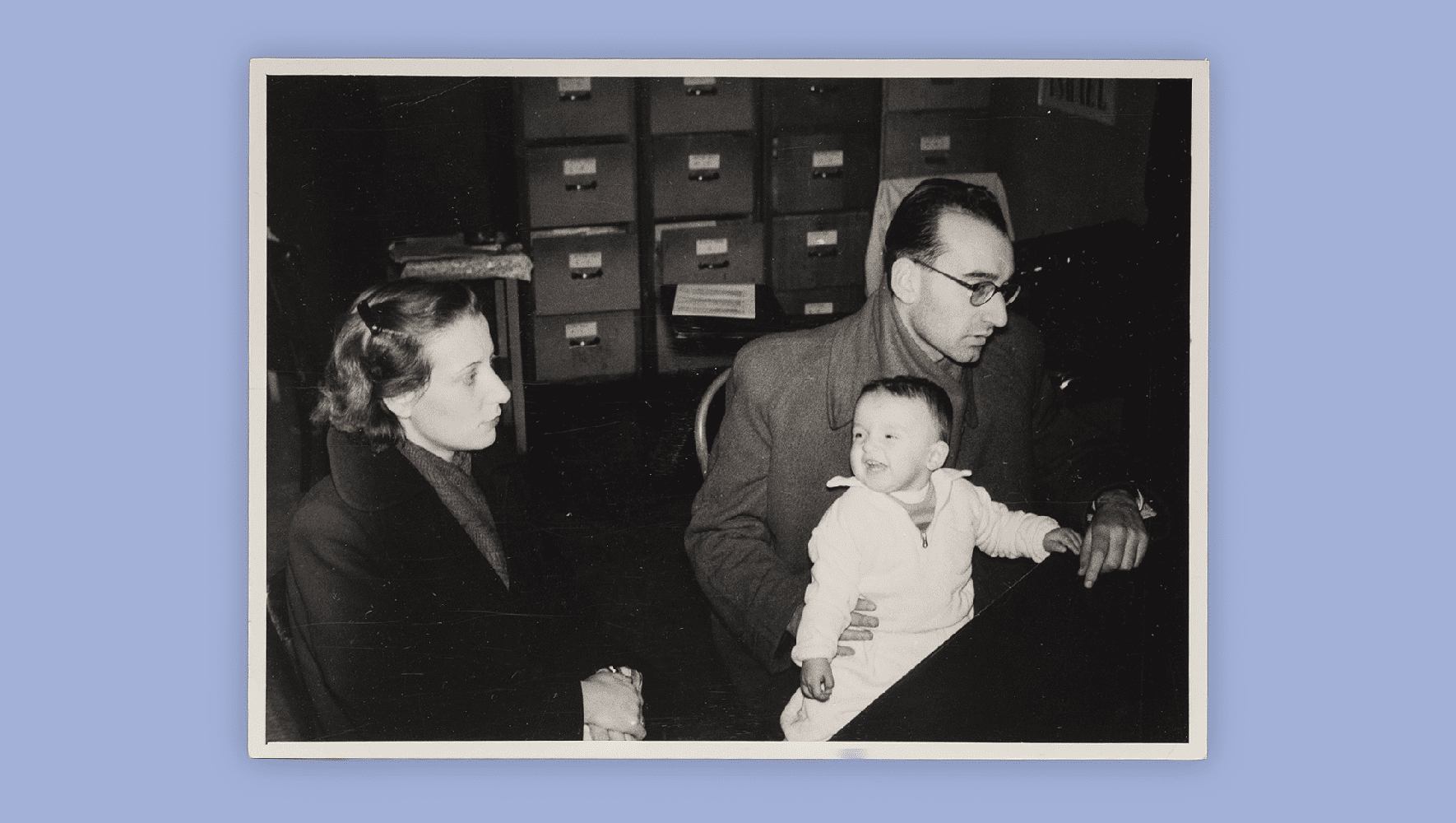 The Solti family registers at the HIAS office in Vienna. Their destination is New York, where they have relatives. (HIAS)