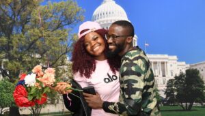 Fon, an asylee from Cameroon, reunites with his family in Washington, D.C. on December 5, 2025. HIAS provided Fon with legal and social services and helped him reunite with his wife and children. (HIAS)