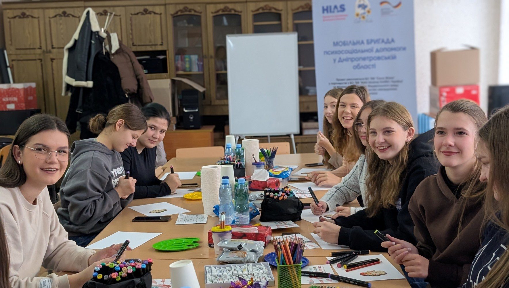 Sofia and her classmates attend a violence prevention workshop led by HIAS partner Power of a Woman, funded by the German Federal Foreign Office, in Ukraine in 2025. (Power of a Woman)